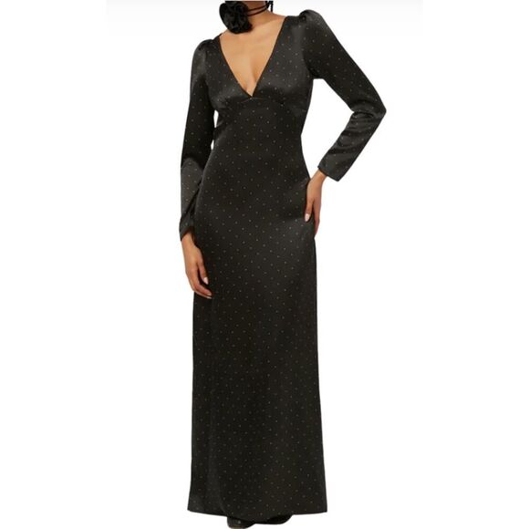 WEWOREWHAT Cowl Back Mini Polka Dot Black Maxi Dress - Size 6 - NWT - Picture 1 of 5